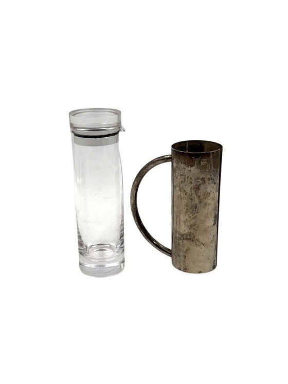 Image 1 of Huilier moderne en métal argenté et verre mod. Vigne à huile, Lino Sabattini Italie années 1970