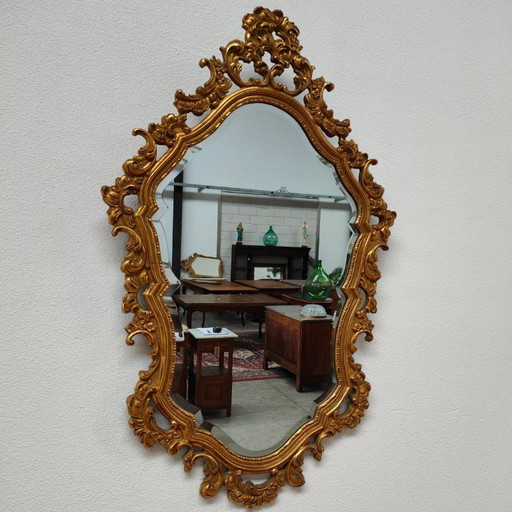 Large Vintage Gold-Colored Baroque Brocante Rococo Mirror Mantel Mirror