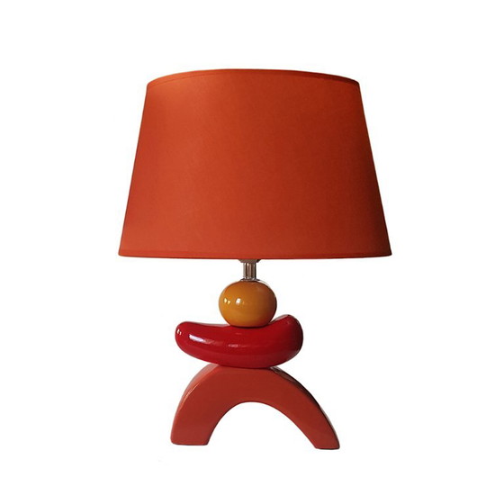 Set van 2 Franse keramische tafellampen in mid-century modern stijl. – Ceramic, Textile, Vintage (photo 4 of 5)