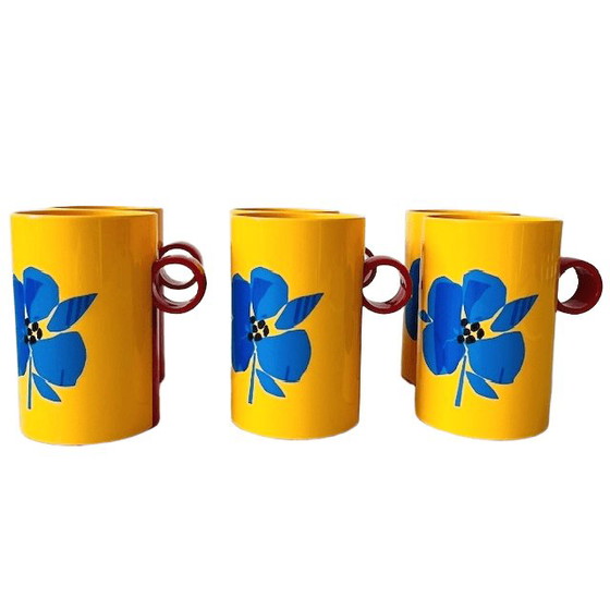 Image 1 of Juego de vasos de plástico Coppia flores amarillas y azules años 80