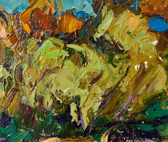Image 1 of Original Oil Painting Coastal Forest Landscape Summer day by the river