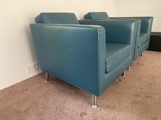 Minotti Copenhagen Sessel – italienisches Originaldesign – blau/graues Leder – Leather, Metal (photo 5 of 6)
