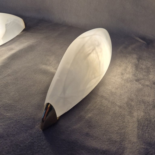 Coppia di lampade da parete vintage Näve Leuchten (1998) - Vetro smerigliato, dettagli in ottone, modello 1431
