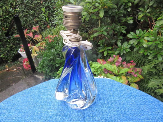 Image 1 of Base de lámpara pequeña Val St Lambert VSL de cristal azul modernista