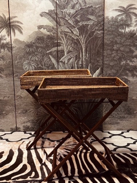 Image 1 of 2 FOLDING BIRMA RATTAN SIDE TABLES STYLE BUTLERTRAY FLAMANT