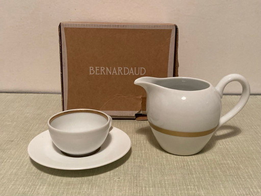 Set Bernardaud Teller Astre 21cm + Teetasse und Untertasse Boule 13 cl + Milchkrug Cronos Gold