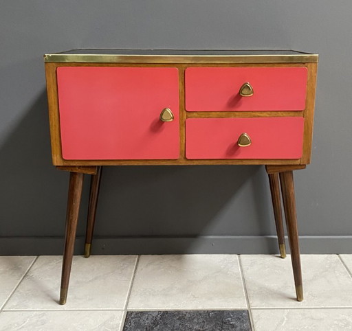 small hall cabinet with a formica Red front 1960s