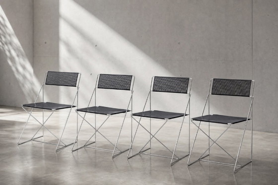 Image 1 of Vintage minimalistische metalen X-Line stoelen van Niels Jørgen Haugesen voor Hybodan, jaren 70, set van 4