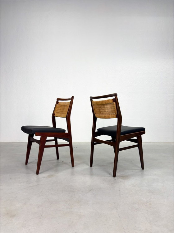 Image 1 of Mid-century Eetkamerstoelen met Rieten Rugleuning