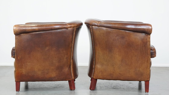 Image 1 of 2 x Cognacfarbener Clubsessel aus Schafsleder