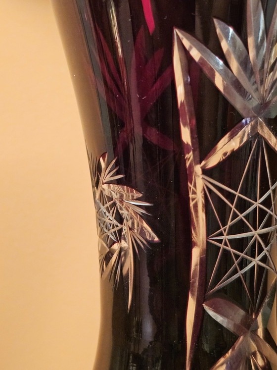 Antique Bohemian Ruby Red Cut Crystal Vase (photo 5 of 9)