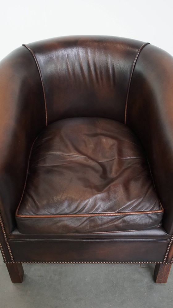 Image 1 of Silla Club de Piel de Vacuno de Estilo Inglés en Color Oscuro