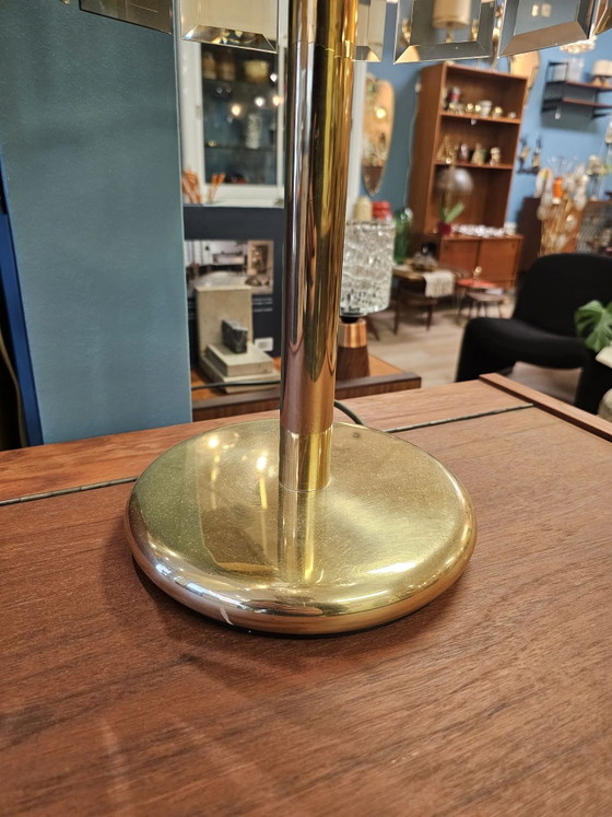 Vintage Table Lamp Cut Smoked Glass Brass – Metal (photo 13 of 14)