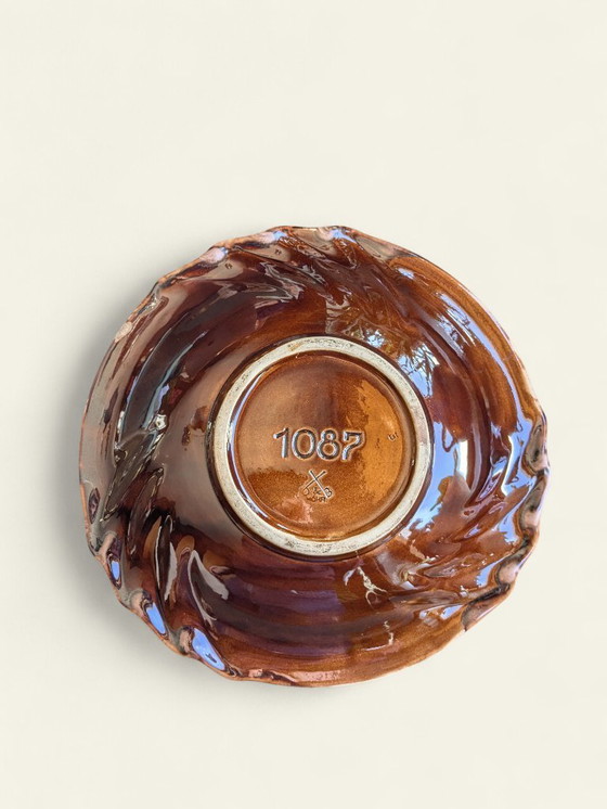 Image 1 of Vintage fruitschaal van Dümler&Breiden met bijpassend vaasje | 70s keramiek in bruin-oranje-beige