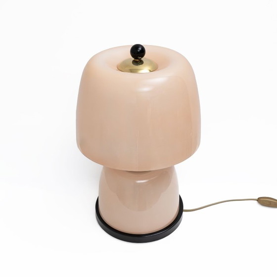Pair of Italian Murano Glass Table Lamps in Blush Pink with Brass Details (photo 4 of 7)