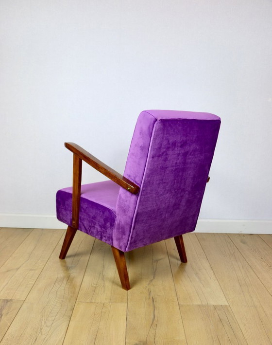 Image 1 of Vintage loft fauteuil van paars fluweel - 2 stuks beschikbaar
