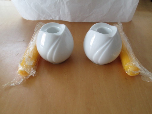 Portavelas vintage ARZBERG con forma de tulipán (2 unidades) en su caja original con velas.