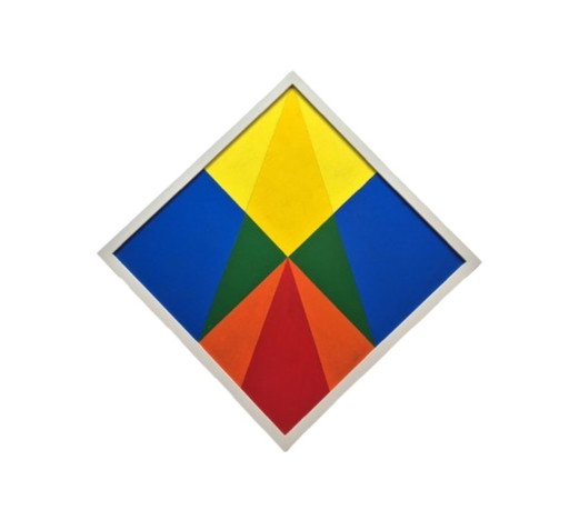 Frédéric Belser, Swiss, born in Geneva in 1929, oil on canvas, geometric abstraction, 50 x 50 cm