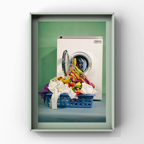 Image 1 of 1x Publicité du milieu du siècle, vers 1965 | Machine à laver sur fond vert