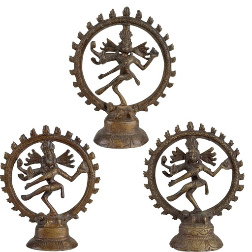 Note: 3x Shiva Nataraja Statues – India – Cosmic Dance Crafted in Bronze