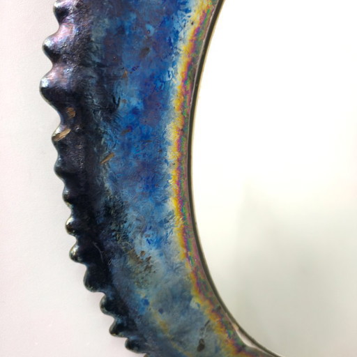 Miroir brutaliste des années 1960, émail aluminium, milieu du siècle