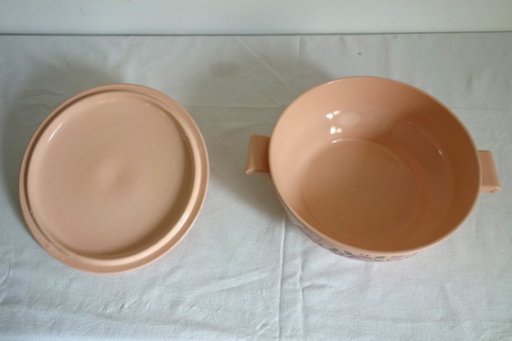 Image 1 of Art Deco Steingutservice mit Peking Emaille, Longwy Muster, 1930er, 14er Set