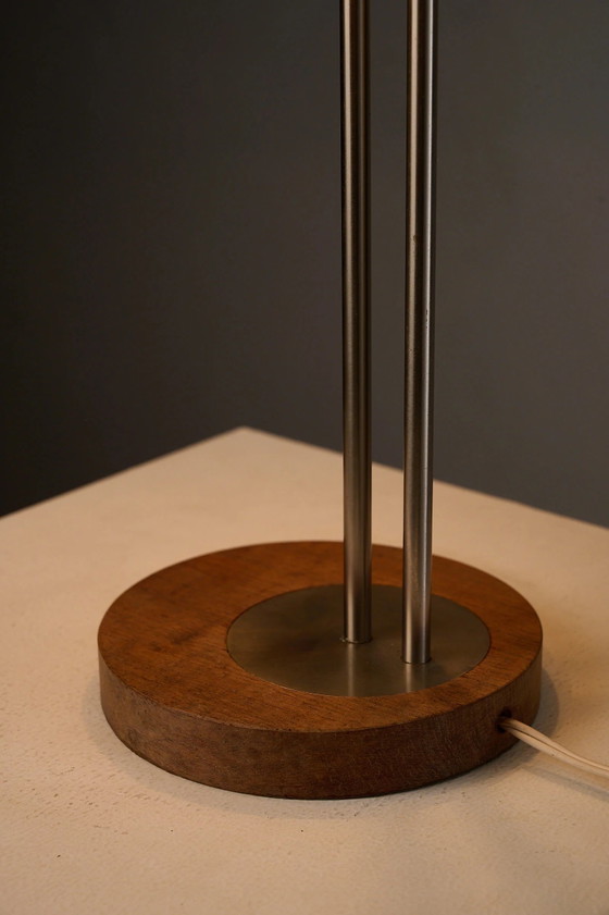 Mid-Century Modern Petrol Green Metal and Wood Table Lamp, Germany, Aluminium, Mid Century Modern (photo 3 of 10)