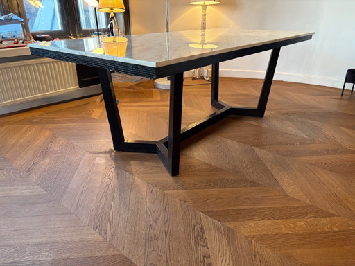 Provence dining table - Marble table top on black oak frame