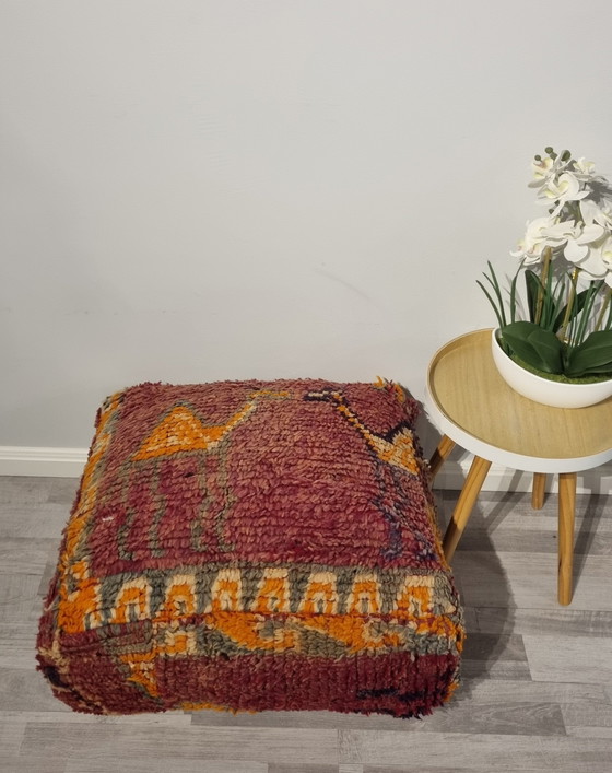 Image 1 of Pouf Vintage Camel,Pouf Marocain En Laine Véritable