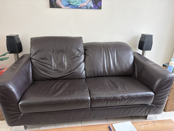 2,5 Zits Bank Montel Bruin Echt Leer Met Verstelbare Rugleuning – Banken, Leather, Metal (photo 10 of 12)