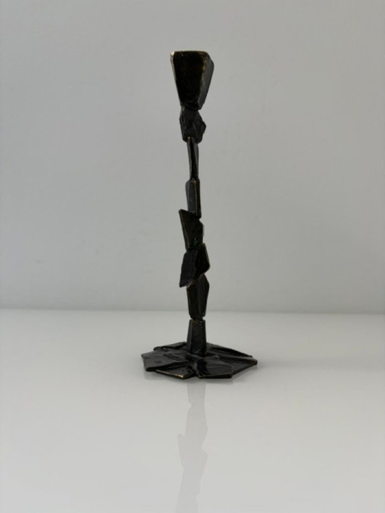 Vintage Brutalist Candle Holder with Patina, Metal, Brown, Abstract (photo 2 of 14)