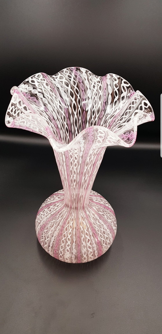 Image 1 of 40'S Paolo Venini Fulvio Bianconi Large Murano Glass Zanfirico Vase 