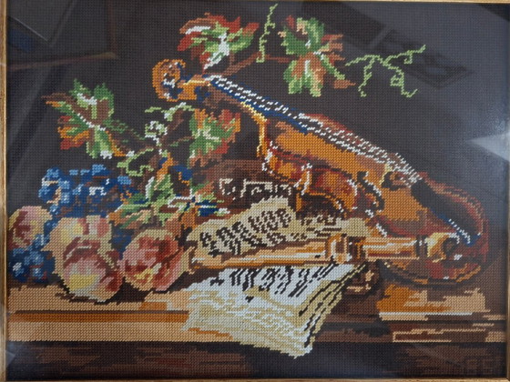 Image 1 of Paire de tableaux vintage des années 1980 – Broderie artisanale en laine