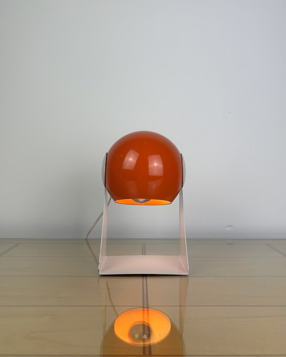 Image 1 of Vintage lamp, Italië, jaren 60, jaren 70, metaal, ruimtetijdperk, Spoetnik-ontwerp, UFO, oranje oogbollamp, industrieel ontwerp,