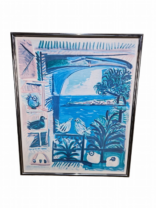 Henri Deschamps, Côte d'Azur, jaren 70, Kleurenlitho, Ingelijst
