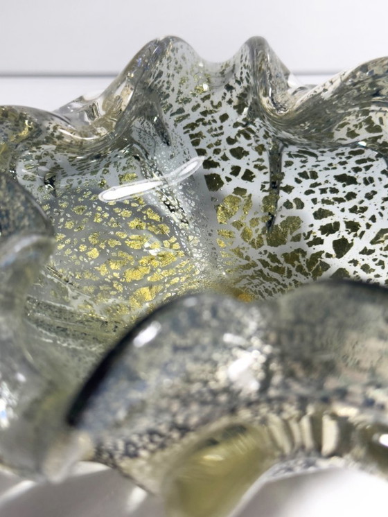 Image 1 of Barovier Toso Murano asbak, zilverfolie, zilverdeeltjes, mintgroen, glas in Flavio Poli-stijl, mid-century modern, Italië