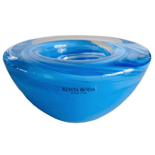 Vintage Kosta Boda tealight holder Atoll Aqua blue crystal Anna Ehrner 1990s