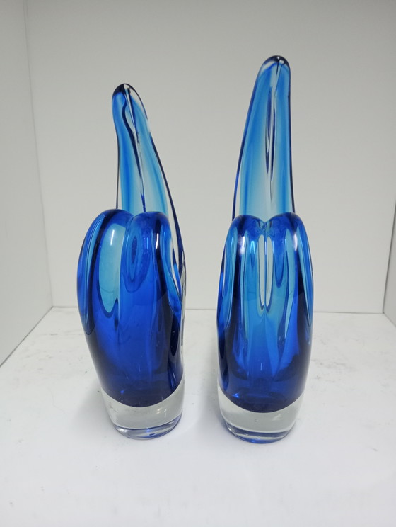 Image 1 of Murano glass midcentury pair of vases/pique fleur