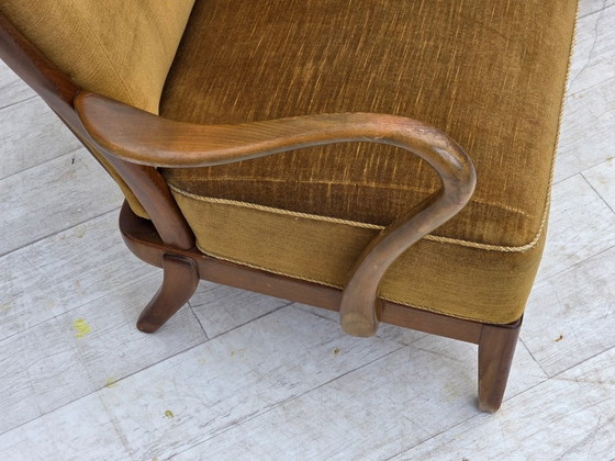 Image 1 of Jaren 60, Deens ontwerp van Alfred Christensen, 2-zitsbank, groene meubelvelours.