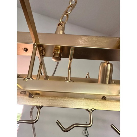 Image 1 of Lámpara de araña contemporánea rectangular de lujo "Tronchi" de cristal de Murano dorado