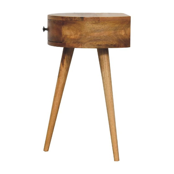 Mini Table de Nuit Ronde Aspect Chêne – Bois de Mangue Massif Avec Tiroir – Artisan, Tables de nuit, Wood (photo 9 of 10)