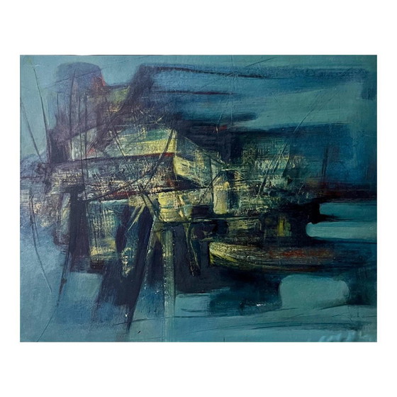 Erwin Mackowiak, Composition abstraite bleue, Huile sur panneau, 1960 – Peintures et dessins (photo 11 of 11)