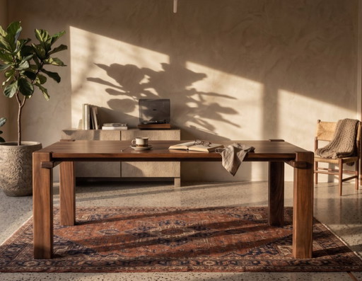 Japandi solid wood dining table | Rain Tree wood | 193 x 99 x 76 cm