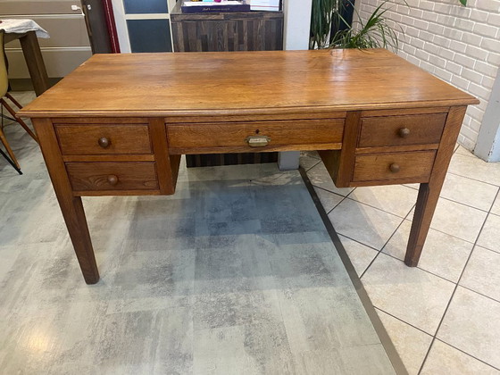 Image 1 of Scrivania a 5 cassetti in legno massello di rovere, 150x85cm, circa 1950