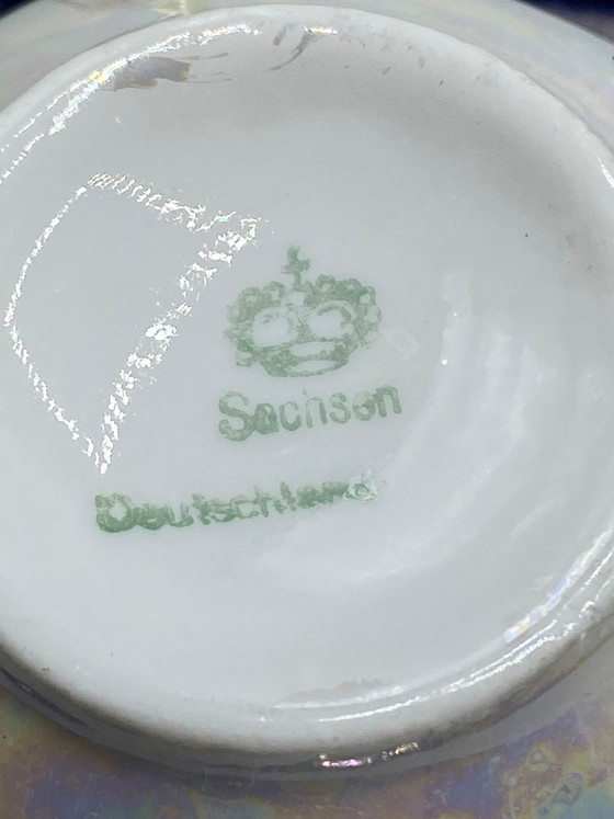 Tasse et soucoupe en porcelaine irisée, Saxe, Allemagne – Objets déco, Gold (photo 6 of 6)