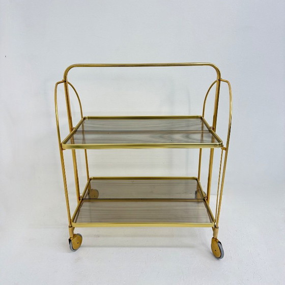 Servierwagen aus Messing und geriffeltem Glas, Metall, Gold, Vintage (Foto 7 von 15)