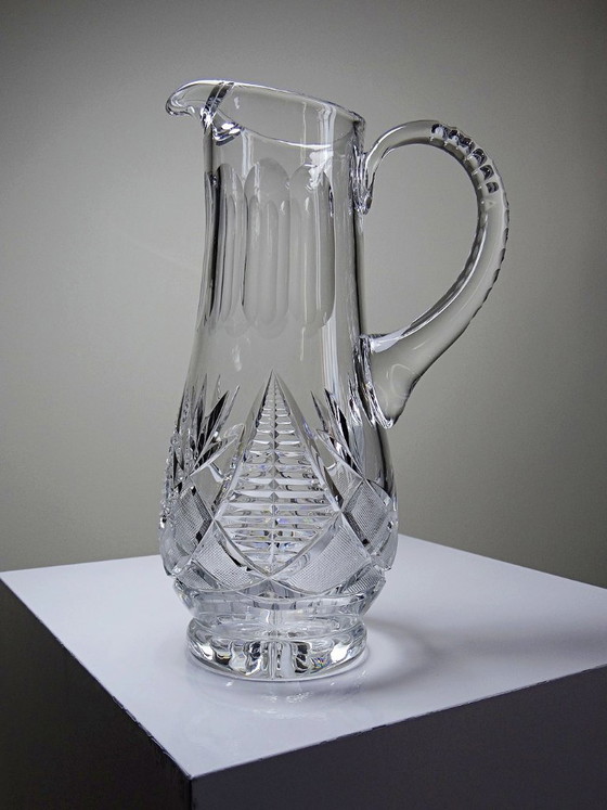 Image 1 of Grand pichet à eau en cristal taillé, cristallières européennes XXe