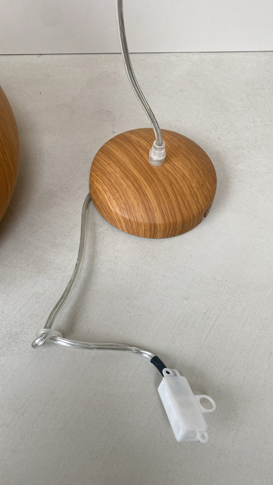 Image 1 of Lampe à suspension en métal aspect bois de teck