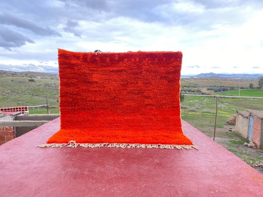 Terracotta Beni Ouarain tapijt 260x260 cm – Handgemaakt Marokkaans wollen tapijt – Opvallend Berber design