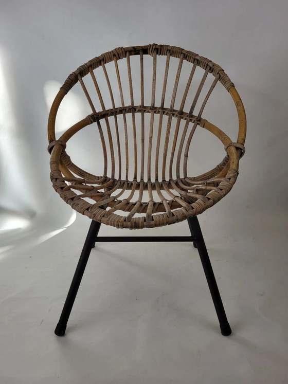 Sillón infantil de ratán y metal años 60 – Armarios de almacenamiento, Wicker, Vintage (photo 2 of 8)